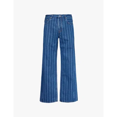 Jacquemus Men's Vertical Striped Straight-leg Jeans In Blue