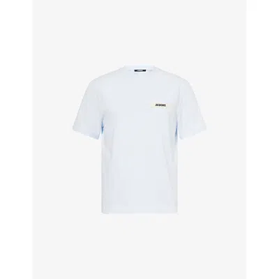 JACQUEMUS MENS LIGHT BLUE LE T-SHIRT LOGO-TAB COTTON T-SHIRT