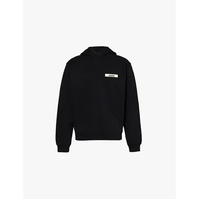 Jacquemus Mens  Logo-embroidered Cotton-jersey Hoody In Black
