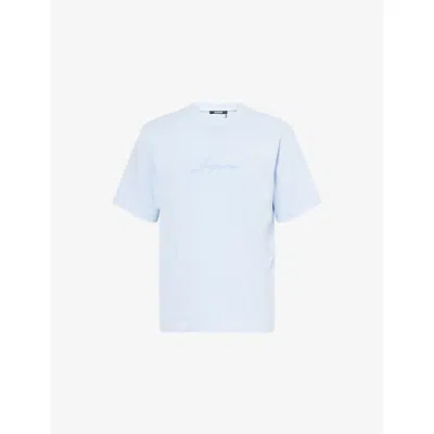 Jacquemus Mens Blue Pigmento Log-embroidered Cotton T-shirt Xl