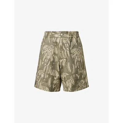 Jacquemus Mens Jacq Banana Logo Khak Printed Relaxed-fit Cotton-poplin Shorts In Green