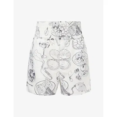 Jacquemus Mens Le Boxer Printed Woven Shorts Off-white/bla