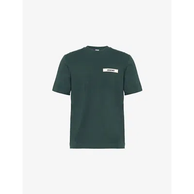 Jacquemus Mens Le Tshirt Gros Grain Brand-patch Regular-fit Cotton-jersey T-shirt Dark Green