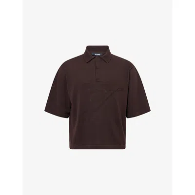 Jacquemus Mens Dark Brown Lino Short-sleeve Knitted Polo Top In Animal Print