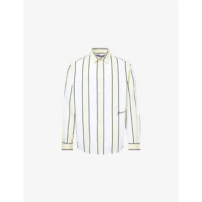 Jacquemus Mens Stripes White / Yel The Simon Striped Cotton Shirt