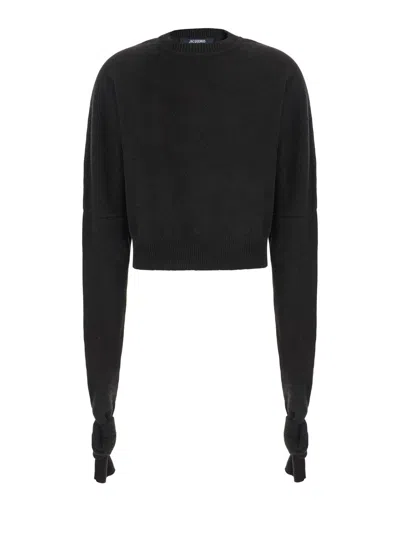 Jacquemus Merino Wool & Cashmere High-collar Sweater With Elegant Draped Detail In Brown