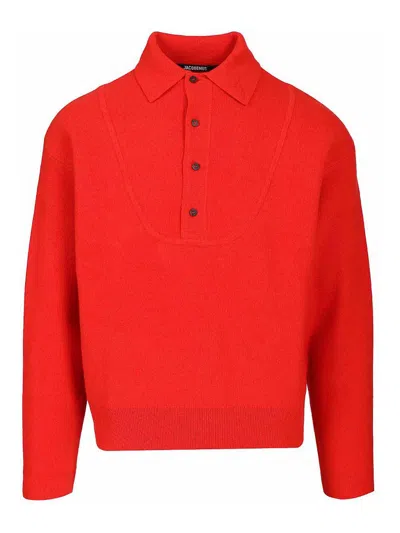 Jacquemus Merino Wool And Cashmere Polo Shirt In Red