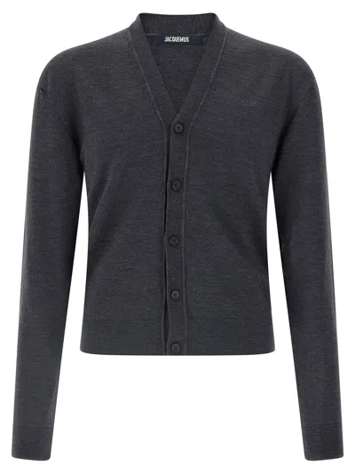 Jacquemus Merino Wool Cardigan In Gray