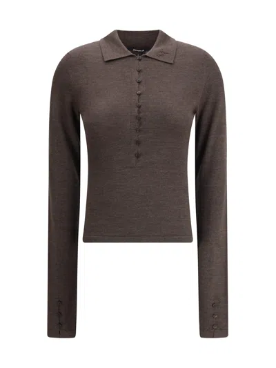 Jacquemus Long-sleeved Merino Wool Polo Shirt Knitwear Brown