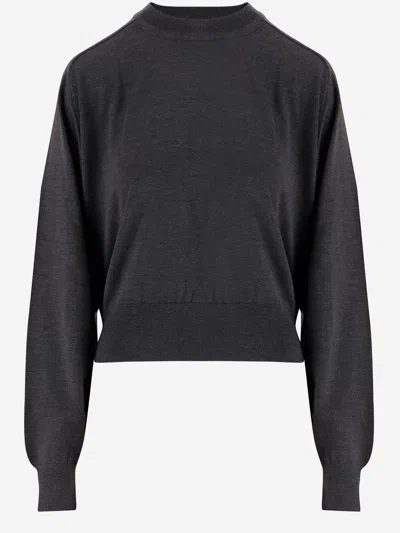 Jacquemus Merino Wool Sweater With Logo Embroidery In Gray