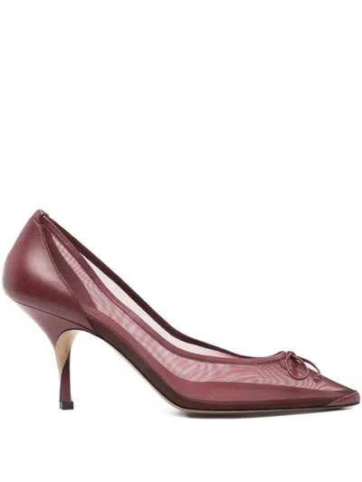 Jacquemus Les Escarpins Tourni Mesh And Leather Pumps In Burgundy