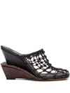 Jacquemus Les Doubles Tresses Croc-embossed Wedge Mules In Brown