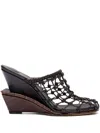 Jacquemus Les Doubles Tresses Croc-embossed Wedge Mules In Marrone E Nero