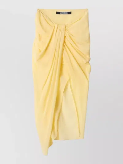 Jacquemus Mid Length Pareo Skirt High Slit In Yellow