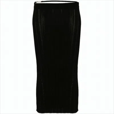 Jacquemus Midi Skirt With Fitted Silhouette And Vertical Ribbing In Black