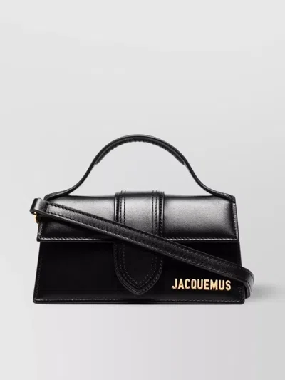 Jacquemus Mini Calfskin Shoulder Bag With Gold-tone Detail In Black