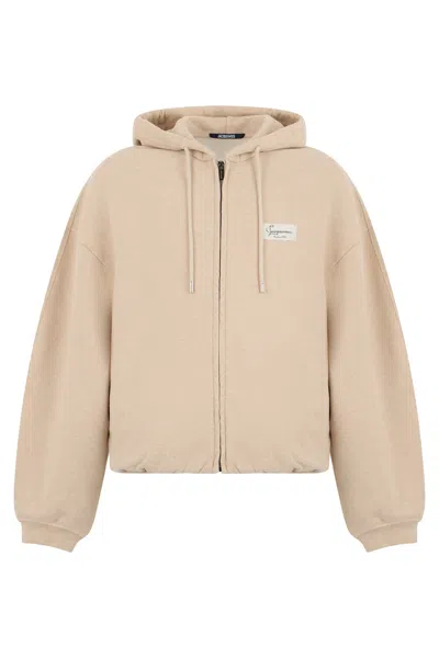 Jacquemus Mini Cropped Zip Hoodie With Hood For Men In Pink