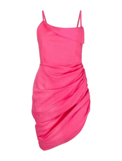 Jacquemus Saudade Asymmetric Draped Mini Dress In 430 Pink