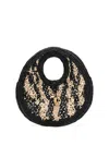 Jacquemus Small Circle Raffia Beach Top Handle Bag In Black