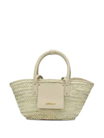 Jacquemus Mini Soli Woven-straw Leather-trim Tote Bag In Neutral