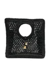 Jacquemus Le Petit Carre Spiaggia Rafia Handbag In Black