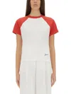 Jacquemus Raglan T-shirt With Red Sleeves And Subtle Logo In White