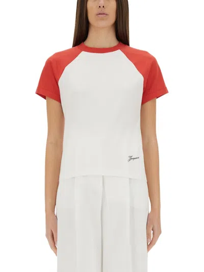 JACQUEMUS JACQUEMUS MINI T-SHIRT WITH CONTRASTING RAGLAN SLEEVES