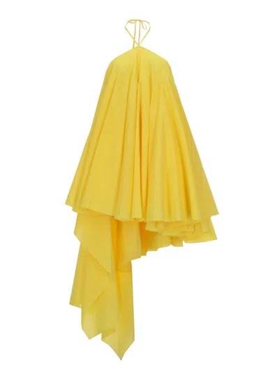 Jacquemus Courte Asymmetric Cotton-blend Crepon Halterneck Dress In Yellow