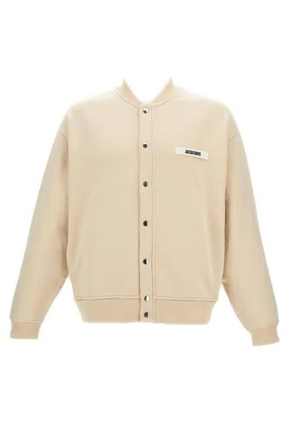 Jacquemus Minimalist Beige Button-up Cardigan With Ribbed Cuffs In Multi