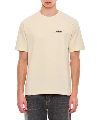 Jacquemus Minimalist Grosgrain Cotton T-shirt With Round Neckline And Logo Detail In Neutral