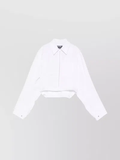 Jacquemus Mirada Cropped Long Sleeve Shirt With Pocket In White