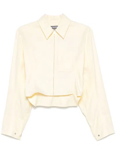 Jacquemus The Mirada Cropped Zip-up Shirt In Yellow