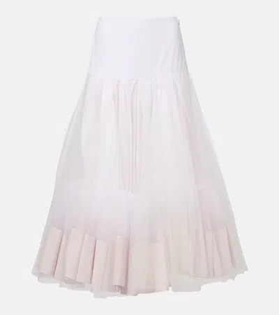 Jacquemus Mireio Tulle-trimmed Cotton Poplin Midi Skirt In White