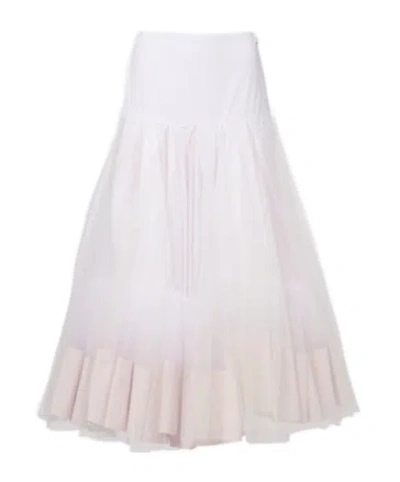 Jacquemus Mireio Tulle-trimmed Cotton Poplin Midi Skirt In White