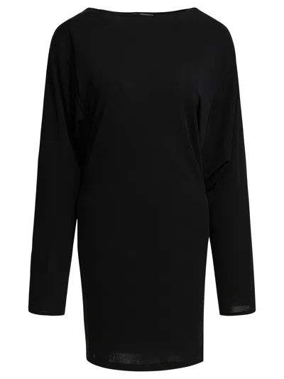 Jacquemus Black La Robe Mistral Crew Neck Dress With Long Sleeves And Open Back In Viscose Blend Women