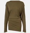 Jacquemus The Mistral Open-back Draped Jersey Mini Dress In Green