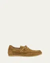 Jacquemus Moc-toe Croc-embossed Suede Boat Shoes In Camel