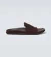 Jacquemus Diamond Cut Suede Slides With Flat Sole In Brown