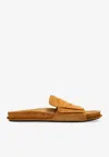 Jacquemus Tan Suede Loafer Sandals In Animal Print