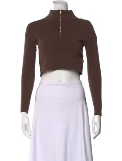 Pre-owned Jacquemus Mock Neck Long Sleeve Crop Top In Brown