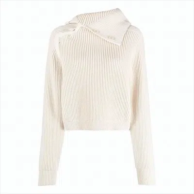 Jacquemus Mock Neck Ribbed Knit Sweater In Neutral