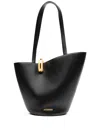 Jacquemus The Medium Bambola Asymmetric Leather Bucket Bag In Black