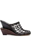 Jacquemus Les Doubles Tresses Croc-embossed Wedge Mules In Brown