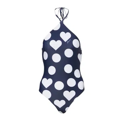 Jacquemus Le Maillot Bastide Polka-dot Swimsuit In Blue