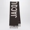 Jacquemus Rectangular Scarf With Fringed Edges And Bold Lettering In Brown