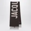 Jacquemus Logo Jacquard Wool Fringed Scarf In Brown