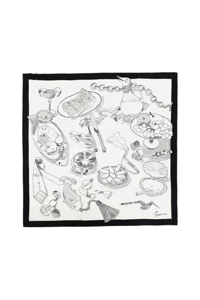 Jacquemus Multicolor Cocktail Print Silk Square Scarf In Orange
