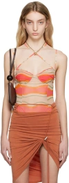 Jacquemus Graphic-print Mesh Bodysuit In 4cb Print Pink Waves