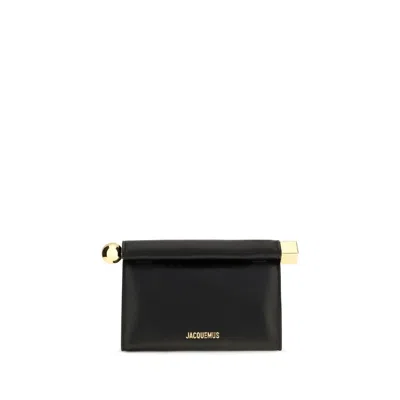 Jacquemus Nappa Leather Fold-over Clutch In Black