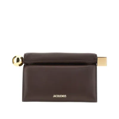 Jacquemus Nappa Leather 'rond Carré' Clutch In Brown